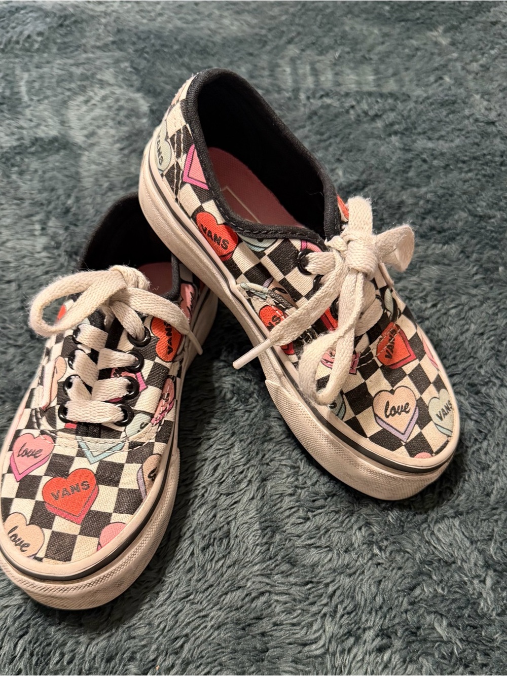 Vans Kids Checkerboard Heart Lace-Up Sneakers - Pink/Black/White